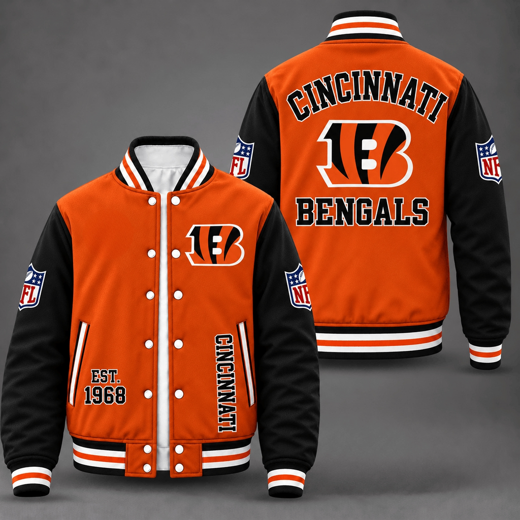 Cincinnati Bengals Orange & Black Color Block Varsity Jacket