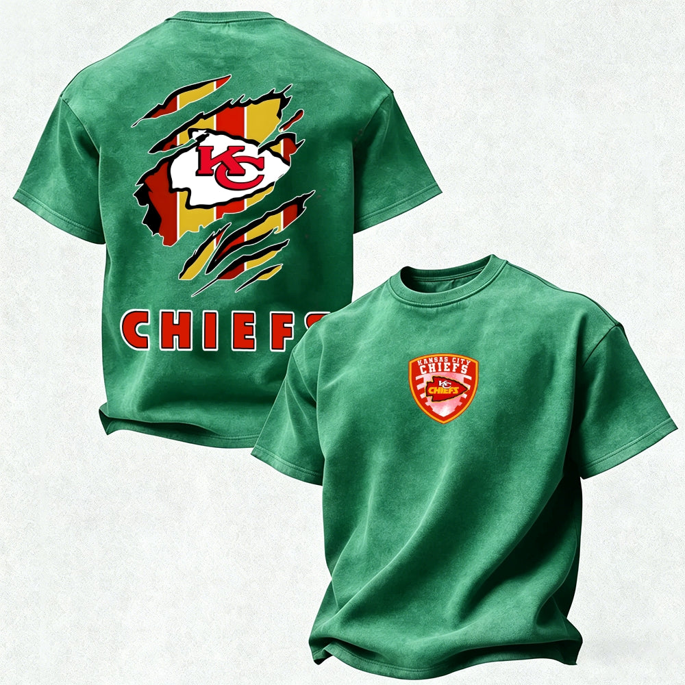 Kansas City Chiefs Printed Unisex 100% Pure Cotton Washed T-Shirt