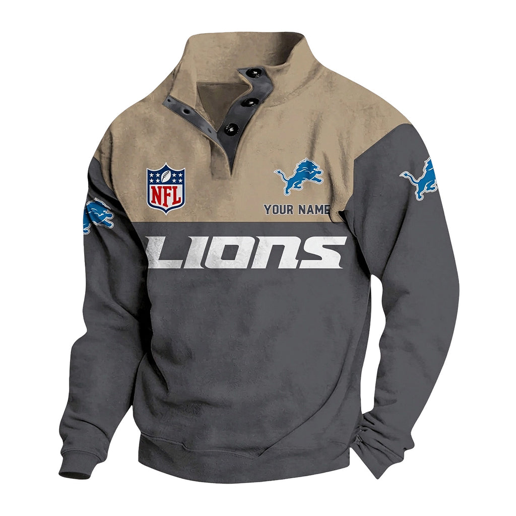 Men's Detroit Lions Button Mock Neck Sweatshirt