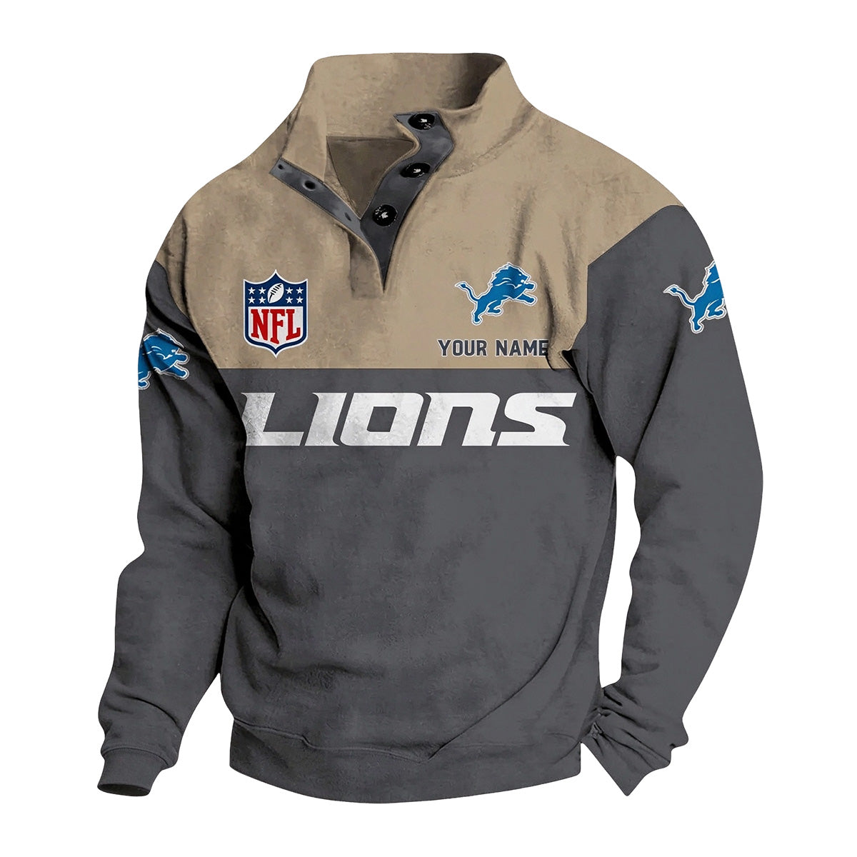 Men's Detroit Lions Button Mock Neck Sweatshirt
