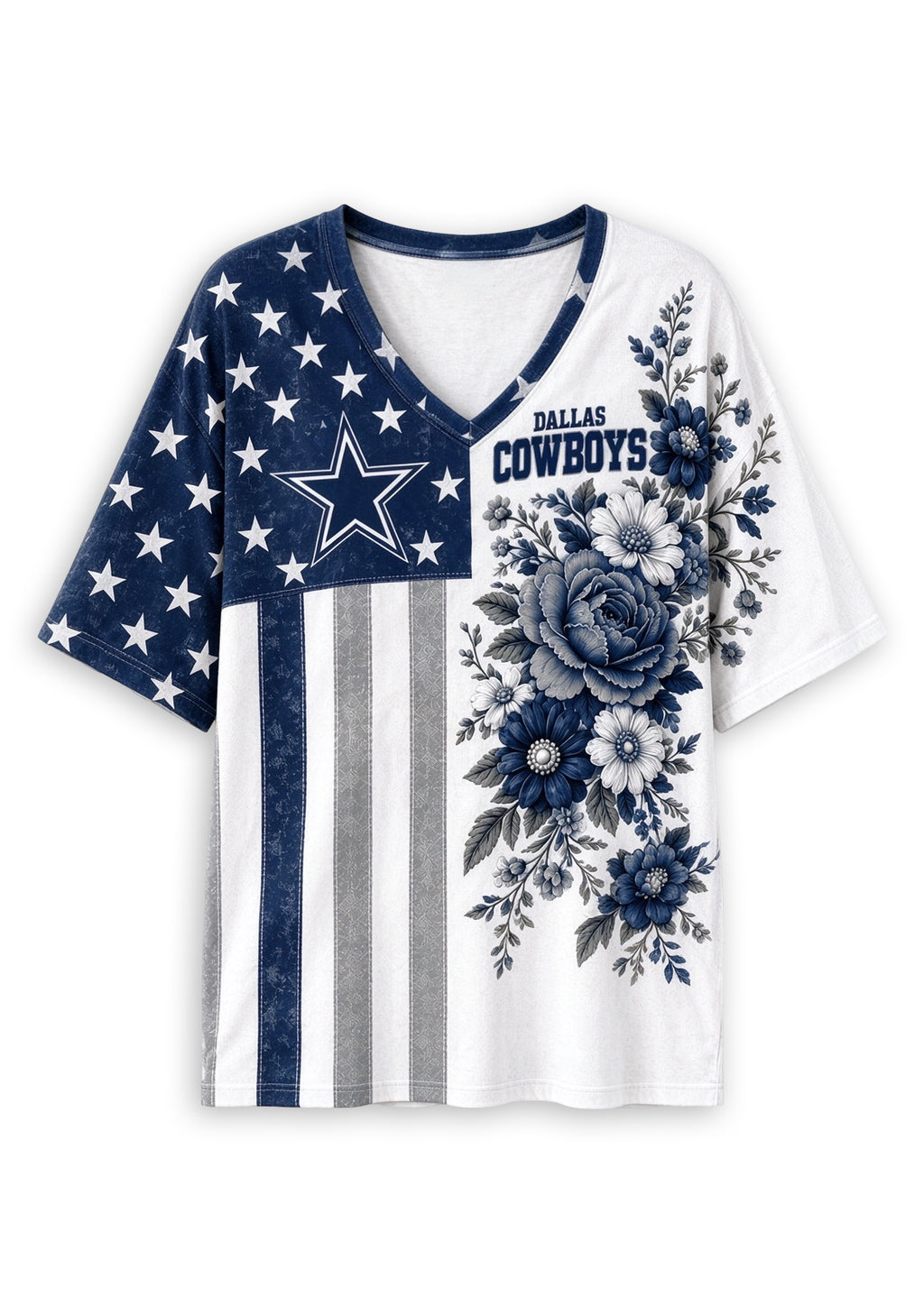 Women's Dallas Cowboys American Flag Floral V-Neck T-Shirt