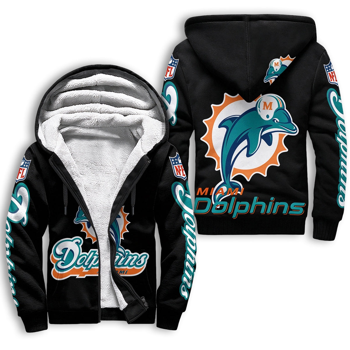 Miami Dolphins Fleece Lined Zip Up Football Fan Hooded Jacket Main image