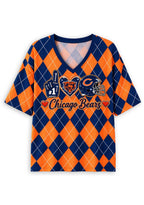 Women's Chicago Bears Argyle #1 Fan Heart Helmet V-Neck T-Shirt
