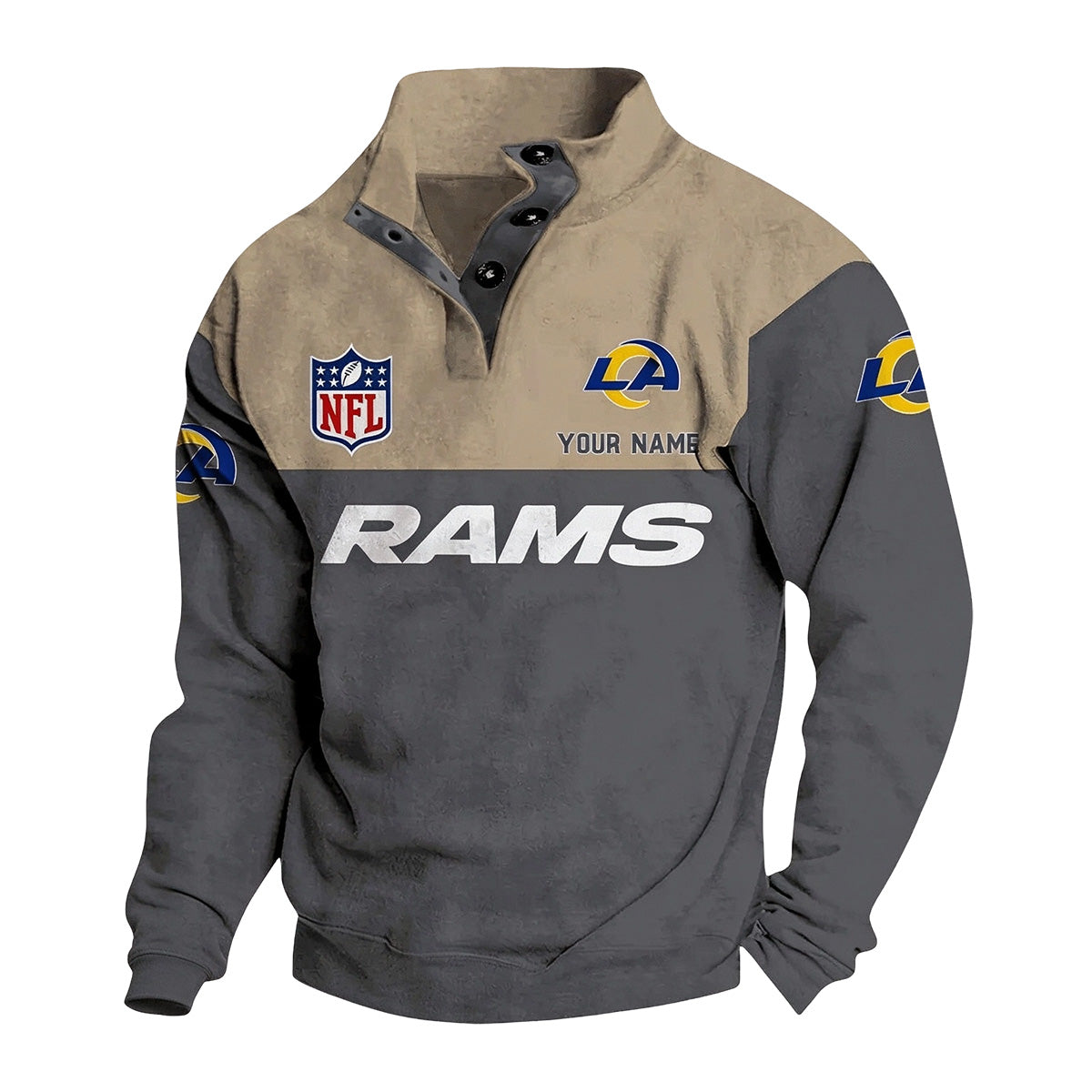 Men's Los Angeles Rams Button Mock Neck Sweatshirt