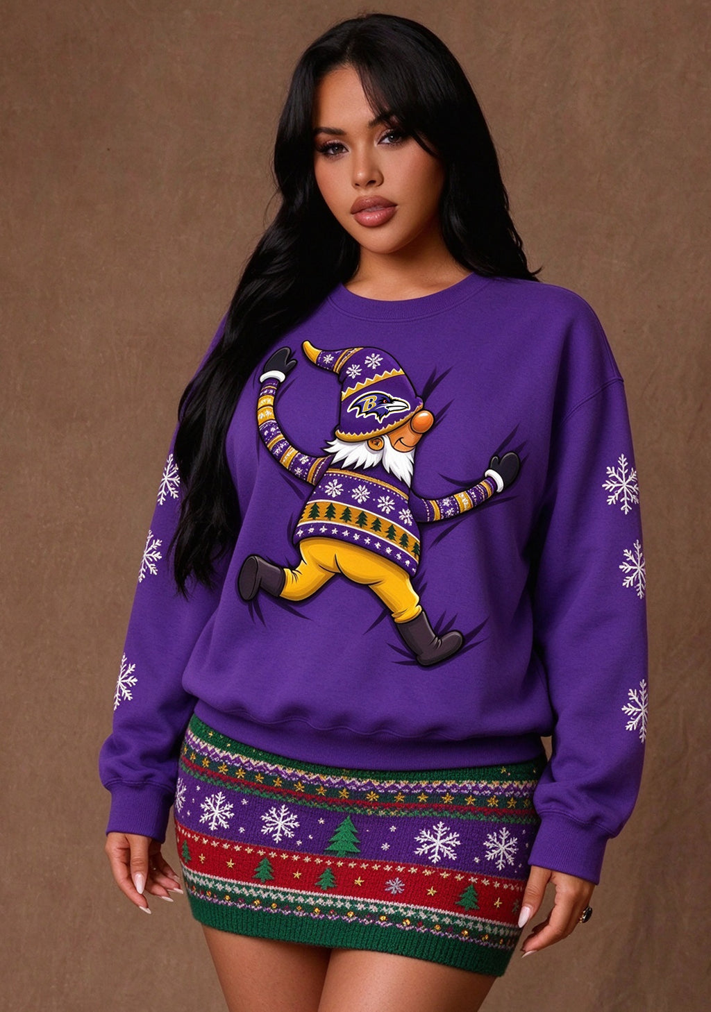 Women's Baltimore Ravens Christmas Gnome Crewneck Sweatshirt