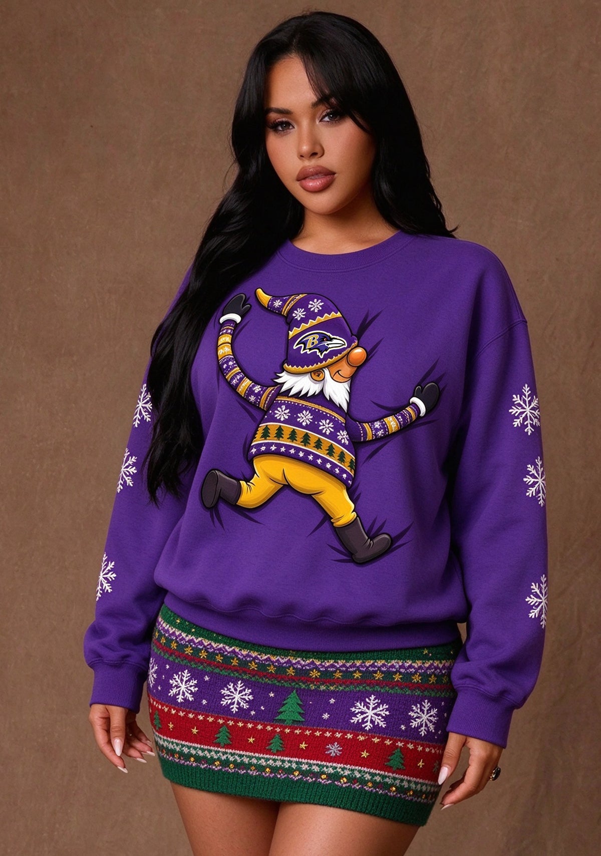 Women's Baltimore Ravens Christmas Gnome Crewneck Sweatshirt