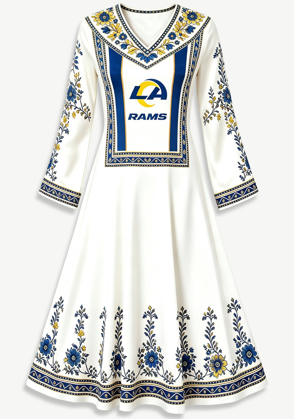 Los Angeles Rams Boho Floral Printed Game‑Day Midi Dress
