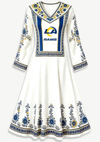 Los Angeles Rams Boho Floral Printed Game‑Day Midi Dress
