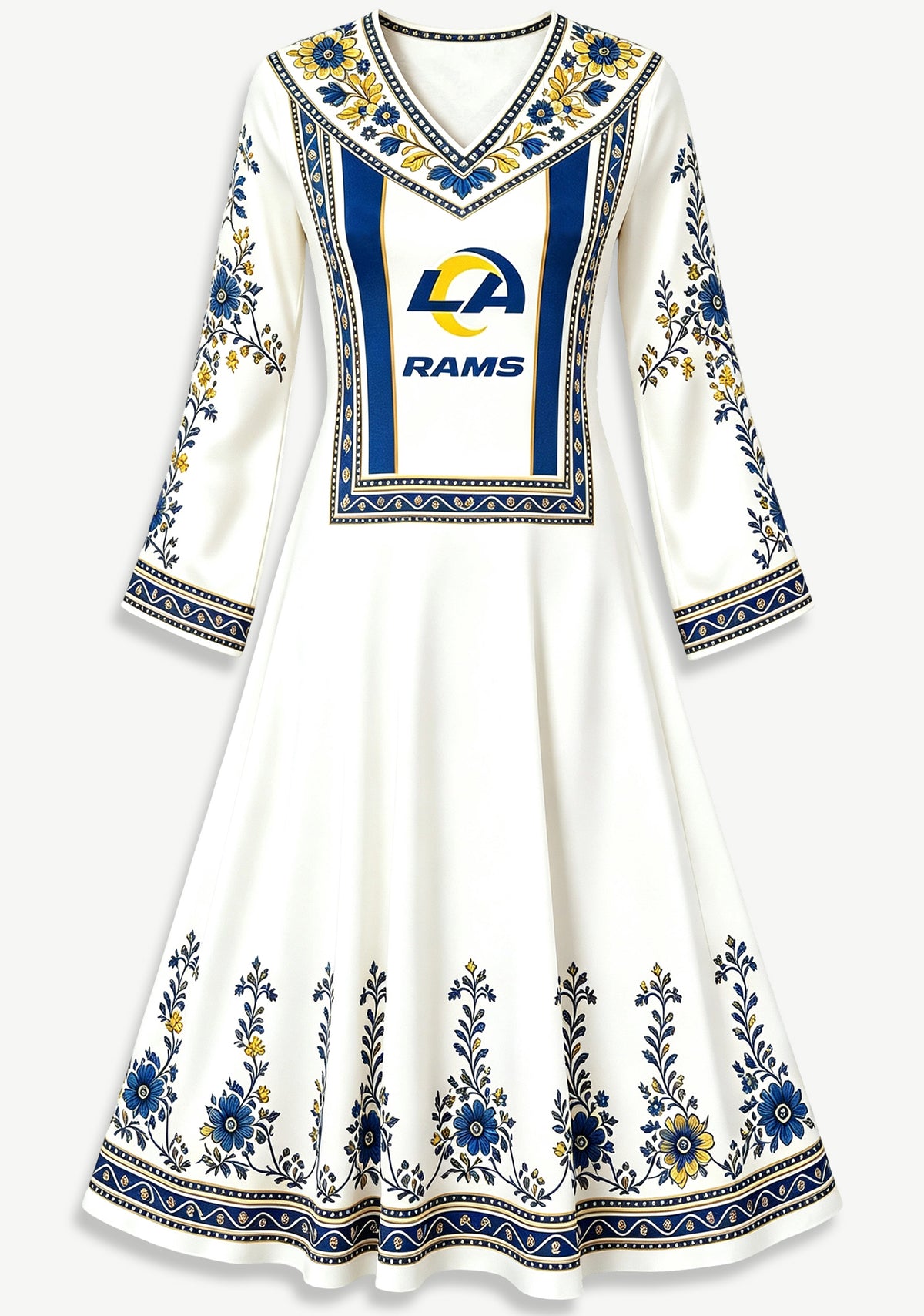 Los Angeles Rams Boho Floral Printed Game‑Day Midi Dress
