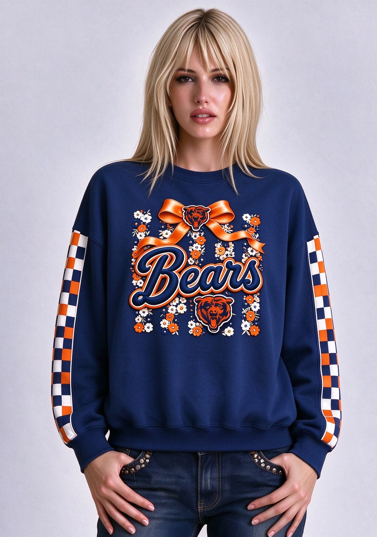 Women's Chicago Bears Floral Bow Crewneck Sweatshirt
