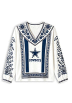 Women's Dallas Cowboys Boho Floral Printed V-Neck Long Sleeve Shirt