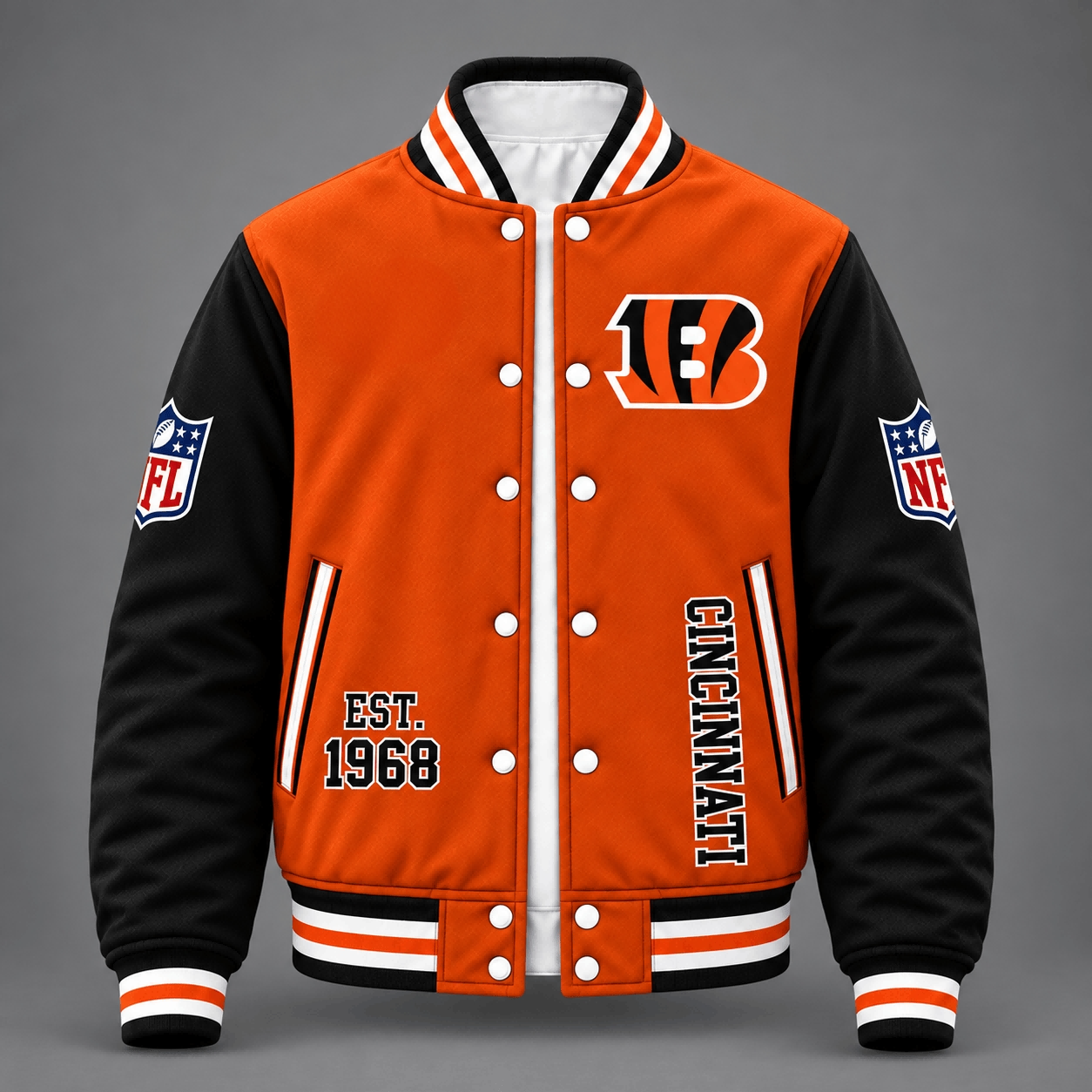 Cincinnati Bengals Orange & Black Color Block Varsity Jacket Secondary image