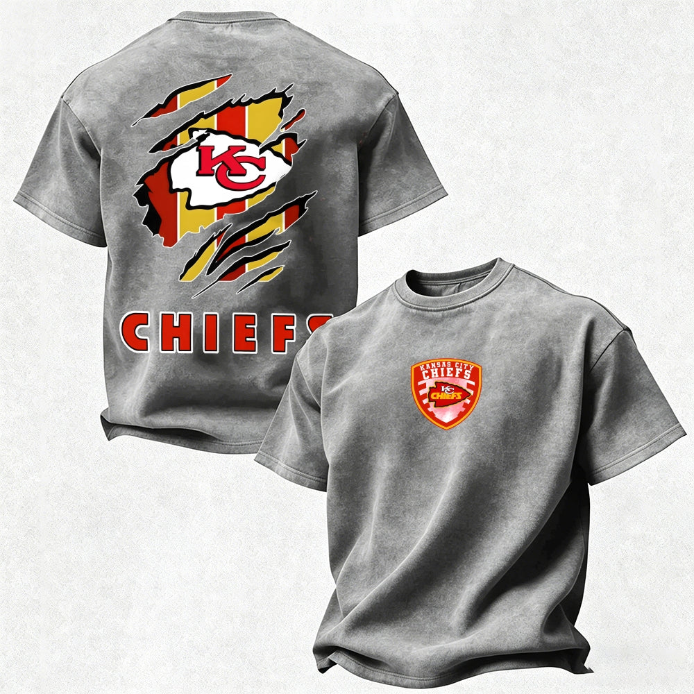 Kansas City Chiefs Printed Unisex 100% Pure Cotton Washed T-Shirt