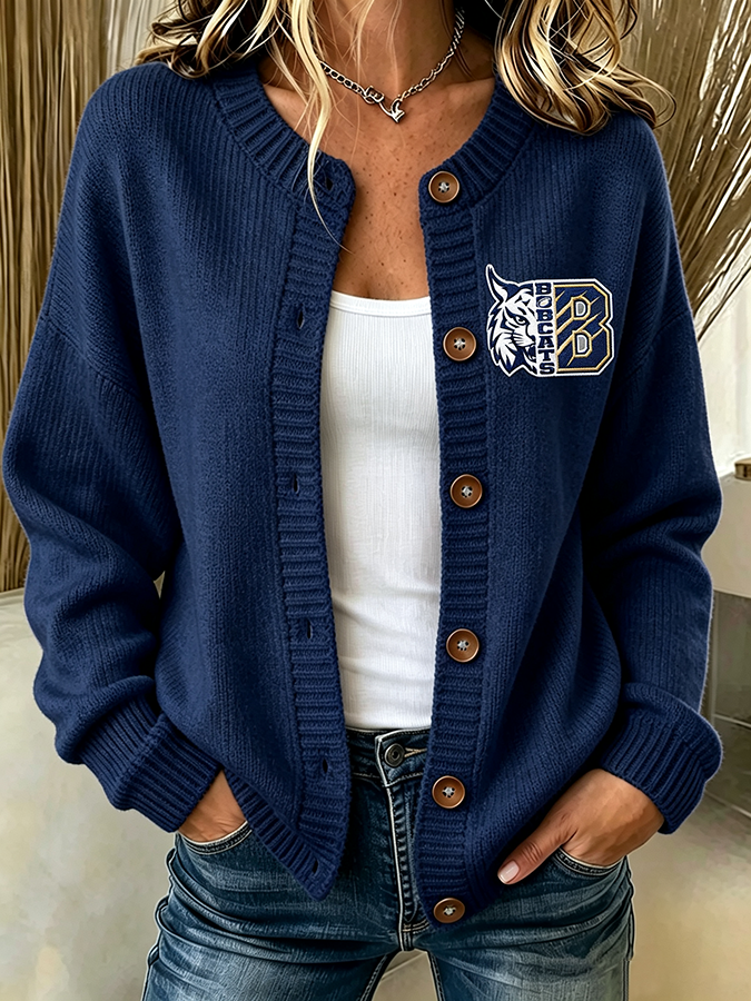 Women'S Casual Football Plant Knitted Cardigan Top Secondary image