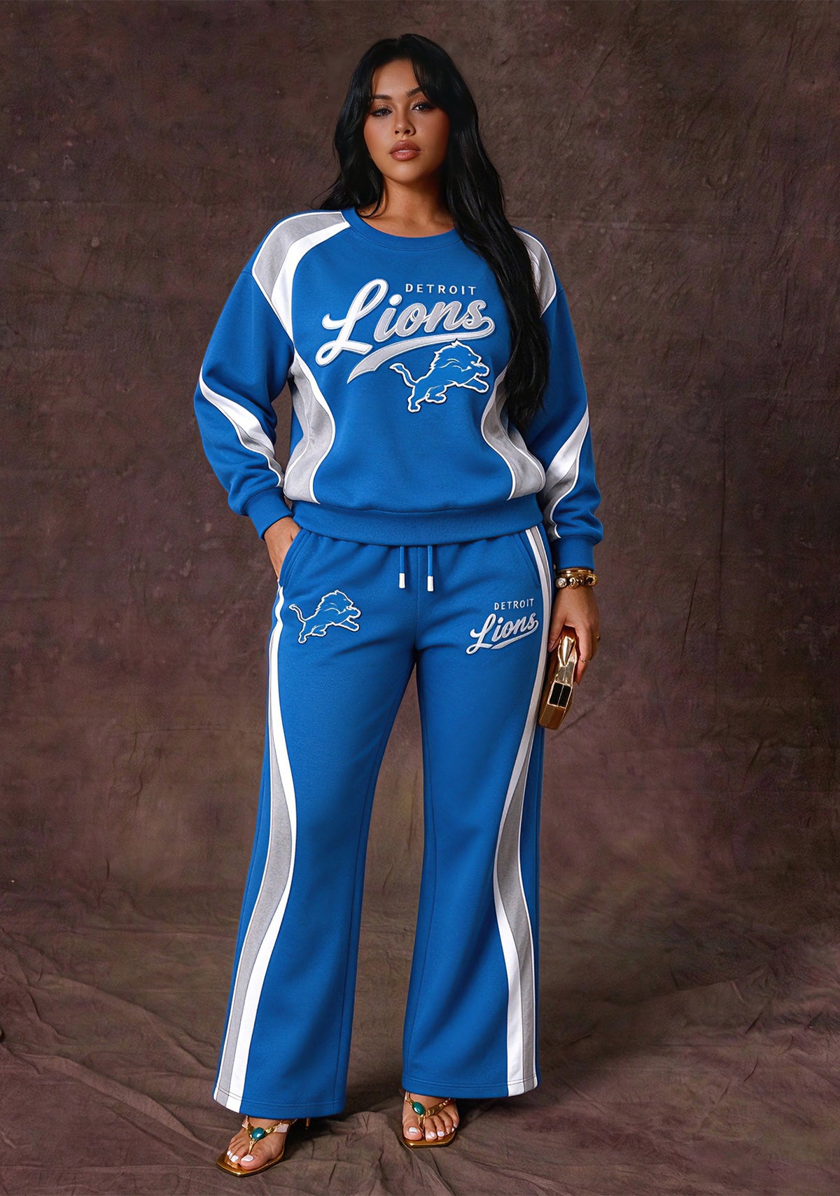 Women's Detroit Lions Crewneck Sweatshirt & Flared Pants 2 Piece Set Main image