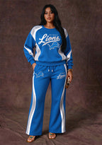 Women's Detroit Lions Crewneck Sweatshirt & Flared Pants 2 Piece Set