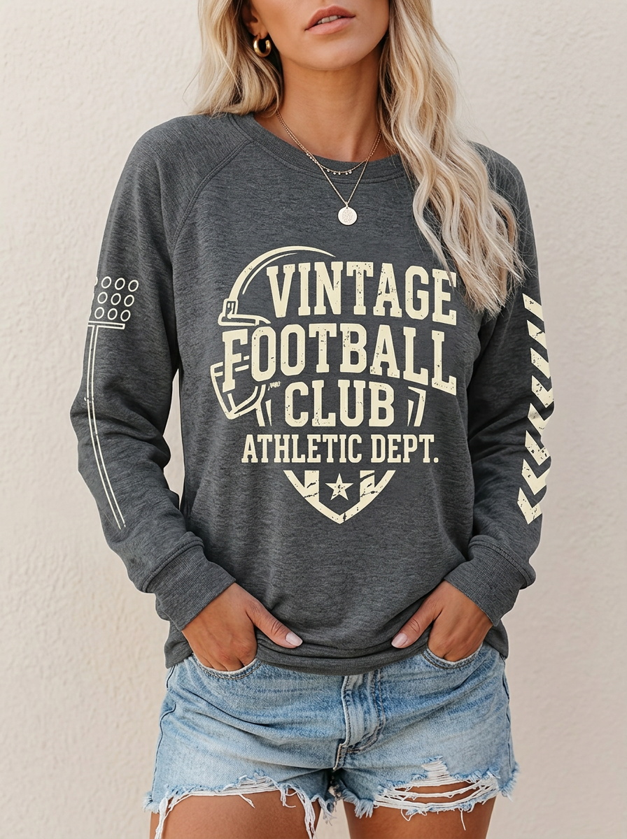 Women's Football Lover Vintage Club Helmet Printed Sweatshirt