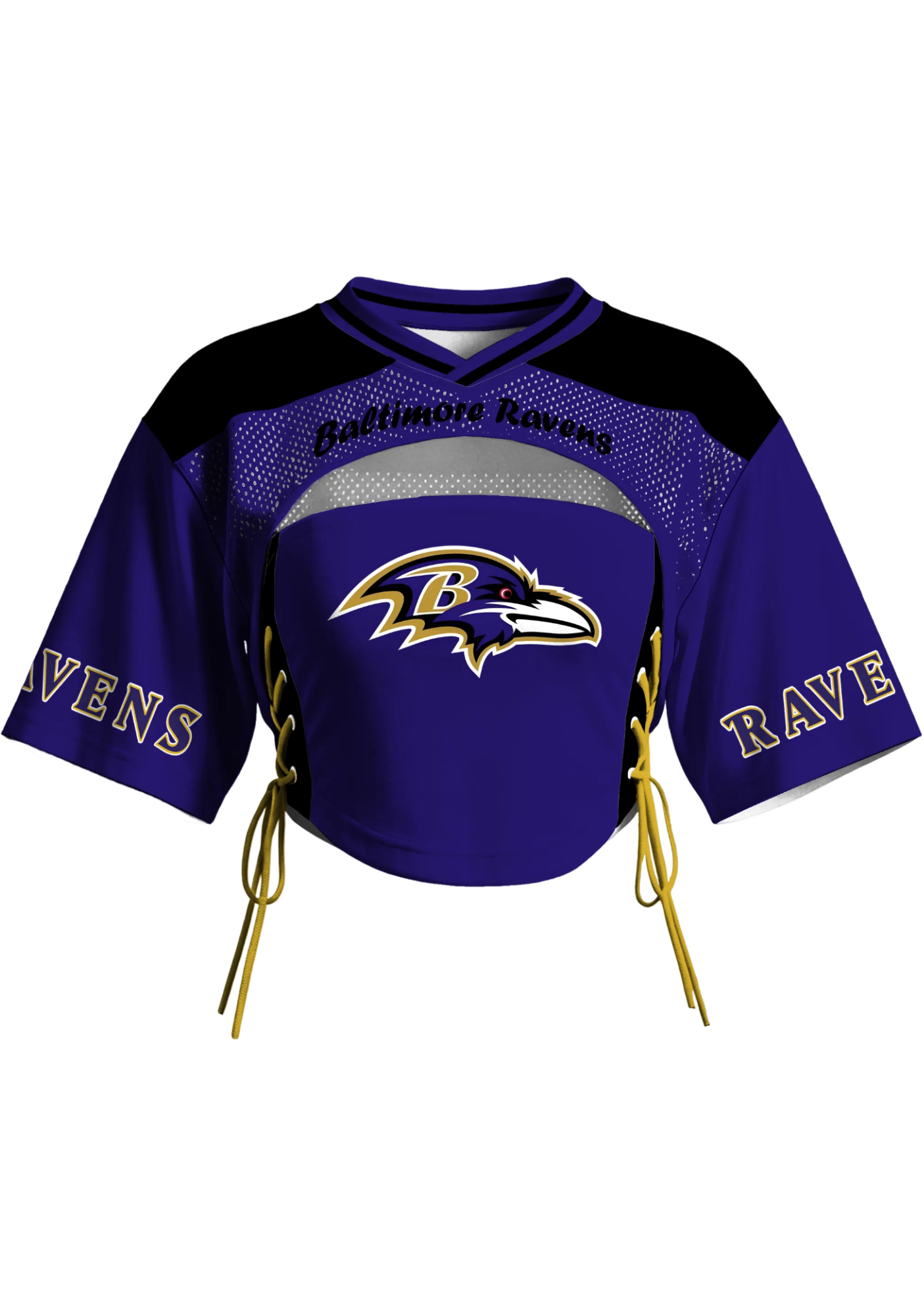 Baltimore Ravens Women Lace Up Cutout Cropped NFL Top