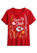 Women's Kansas City Chiefs Wildflower Graphic V-Neck Raglan Rolled T-Shirt