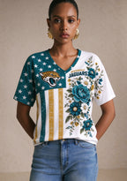 Women's Jacksonville Jaguars American Flag Floral V-Neck T-Shirt