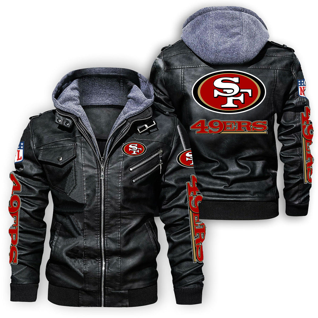 San Francisco 49ers Logo PU Faux Leather Hooded Jacket