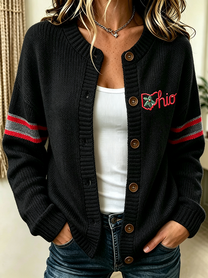 Women'S Casual Football Plant Knitted Cardigan Top