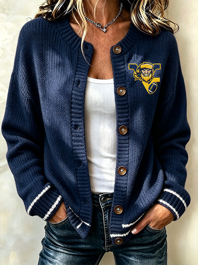 Women's Football Fans Printed Knitted Cardigan Top