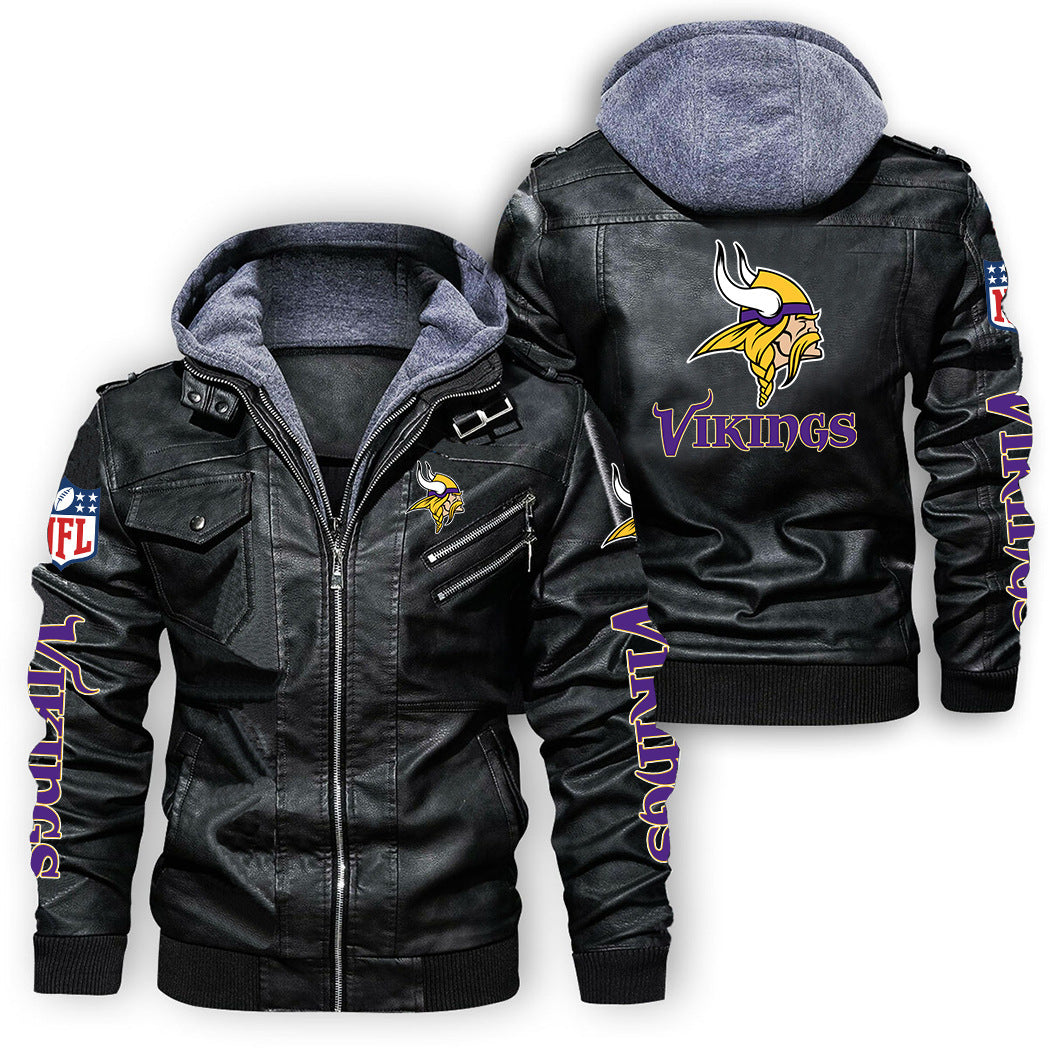 Minnesota Vikings Logo PU Faux Leather Hooded Jacket Main image