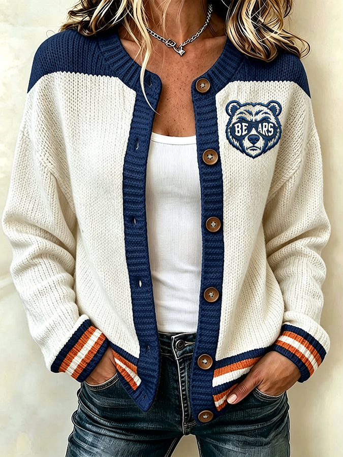 Women'S Casual Football Print Knitted Cardigan Top