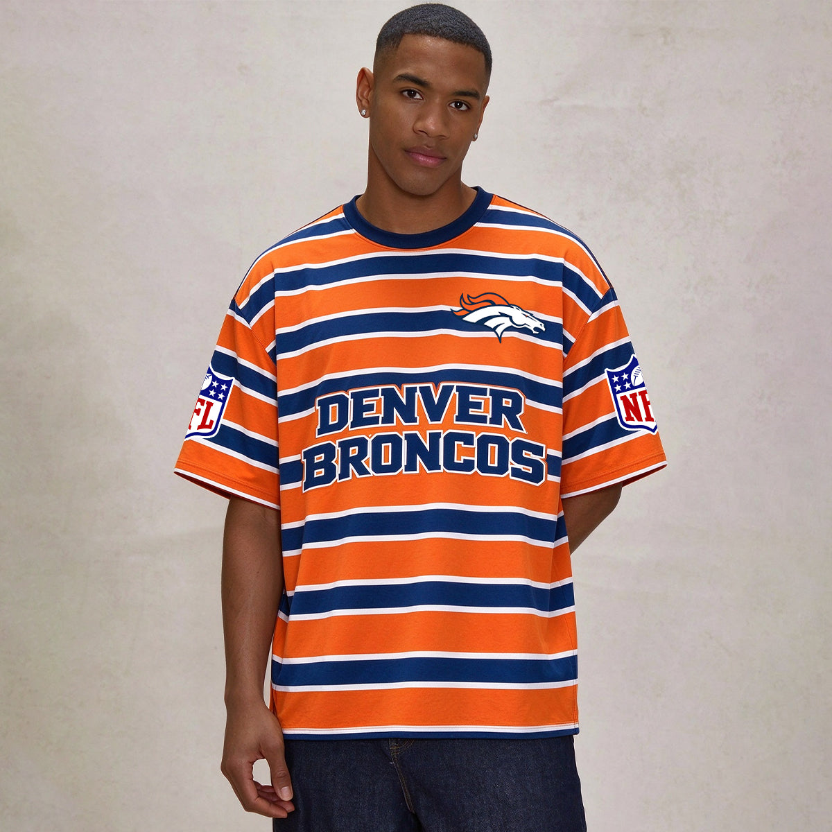 Men's Denver Broncos Striped Crew Neck Short Sleeve T-Shirt Main image