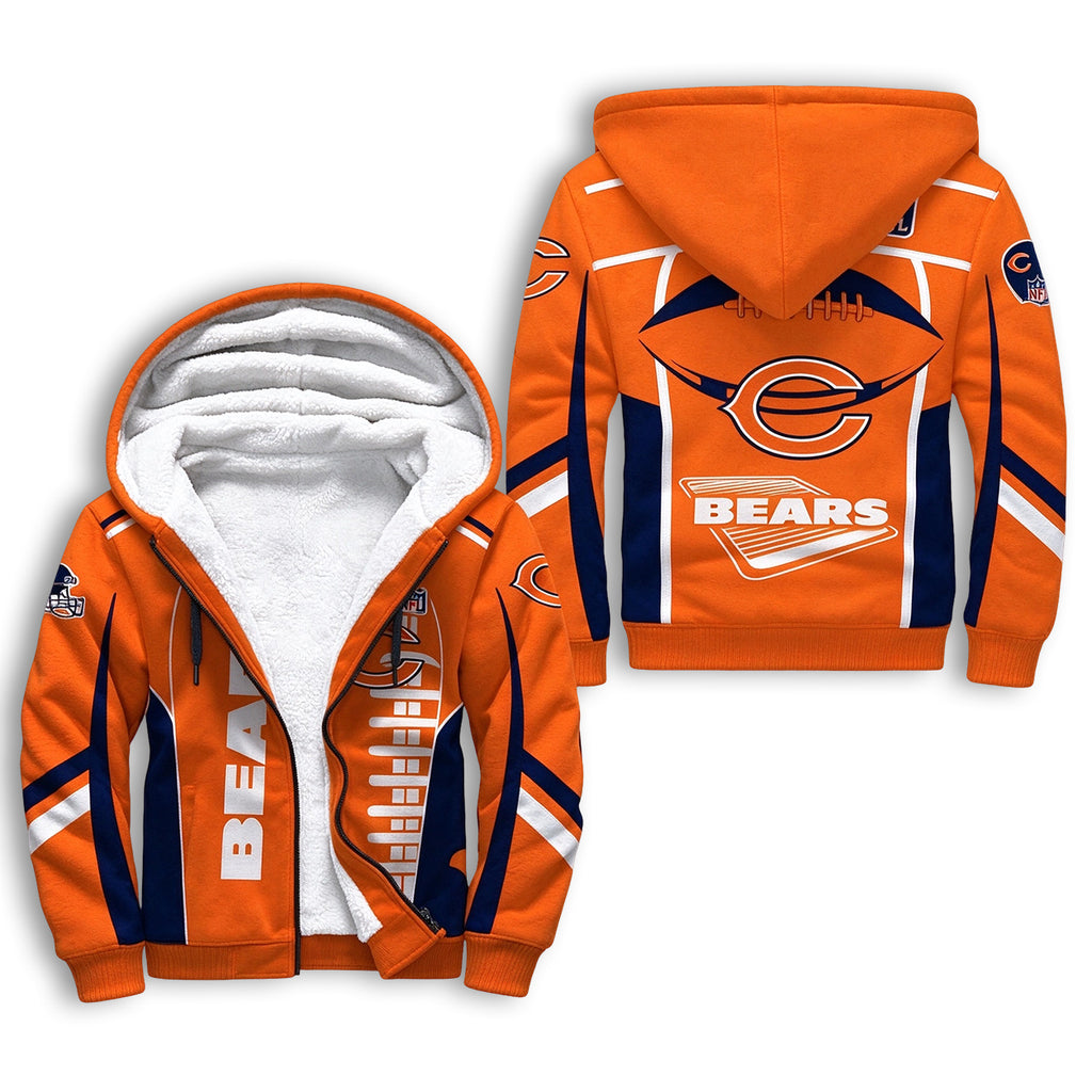 Chicago Bears Fleece Lined Zip Up Football Fan Hooded Jacket