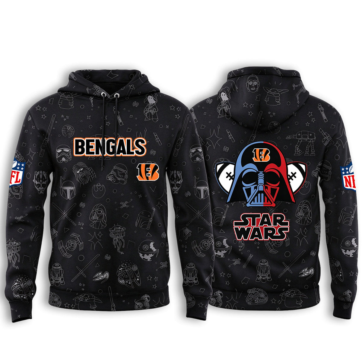 Cincinnati Bengals Black Star Wars Graphic Hoodie