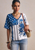 Women's Detroit Lions American Flag Floral V-Neck T-Shirt