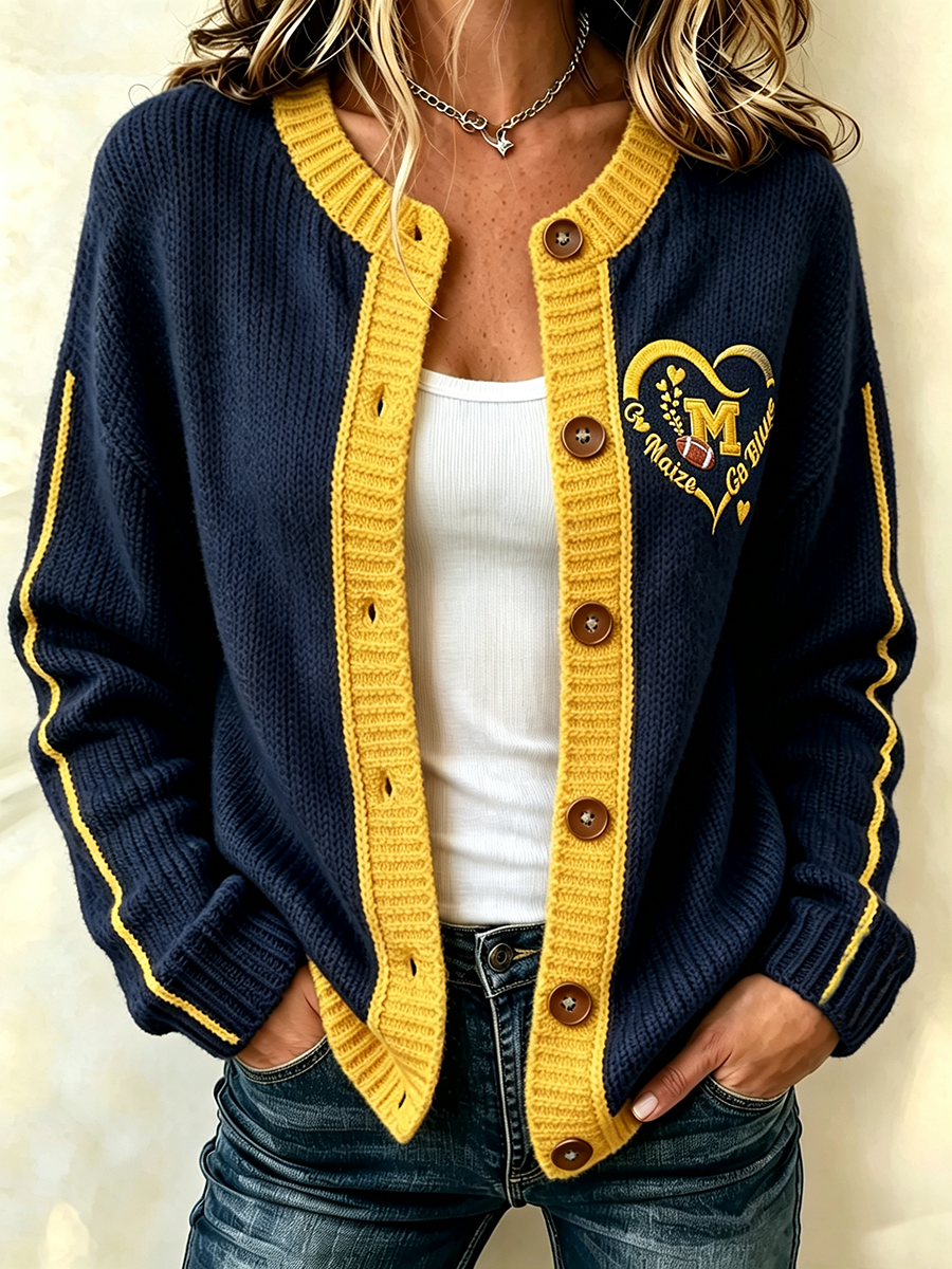 Women'S Casual Football Plant Knitted Cardigan Top Main image