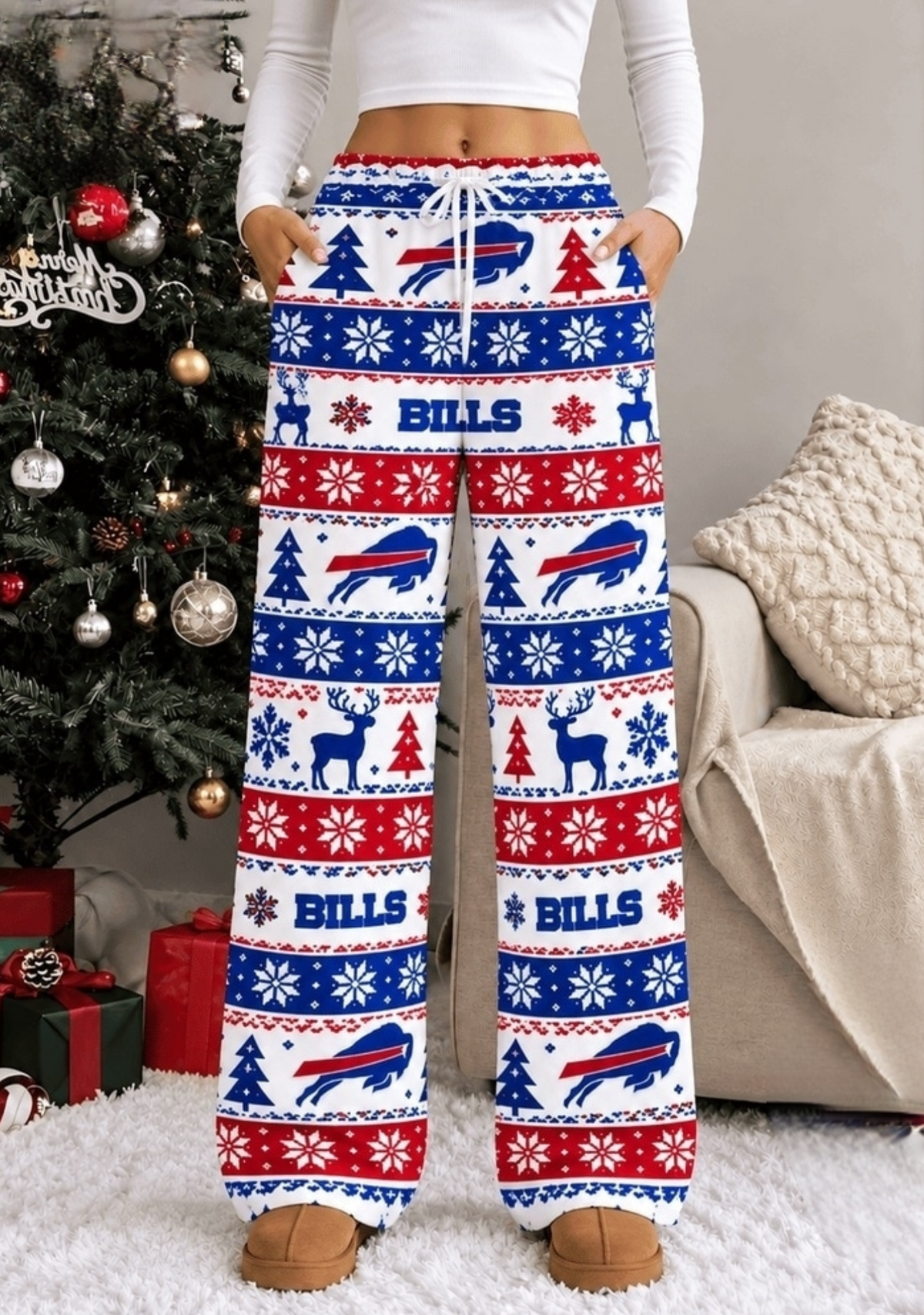 Womens Buffalo Bills Christmas Wide Leg Pants