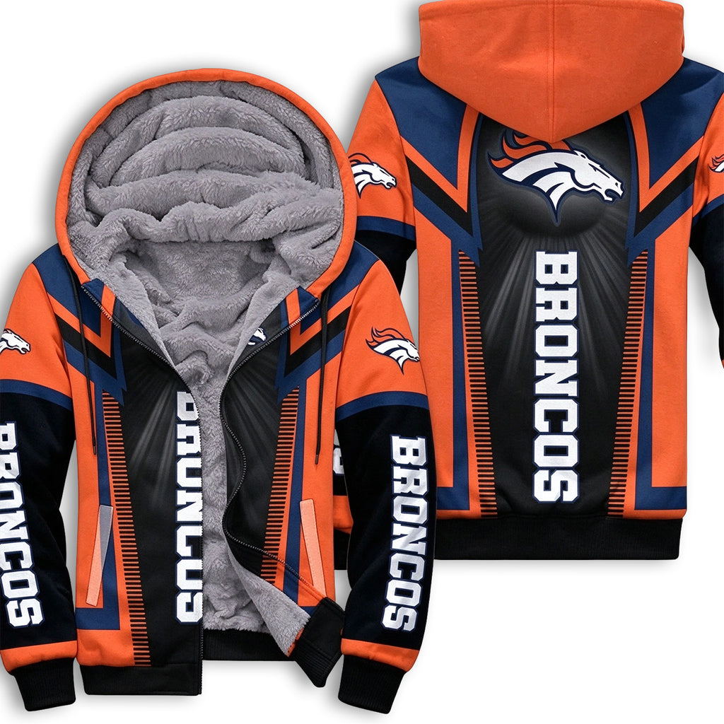 Denver Broncos Fleece Lined Zip Up Football Fan Hooded Jacket