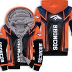 Denver Broncos Fleece Lined Zip Up Football Fan Hooded Jacket