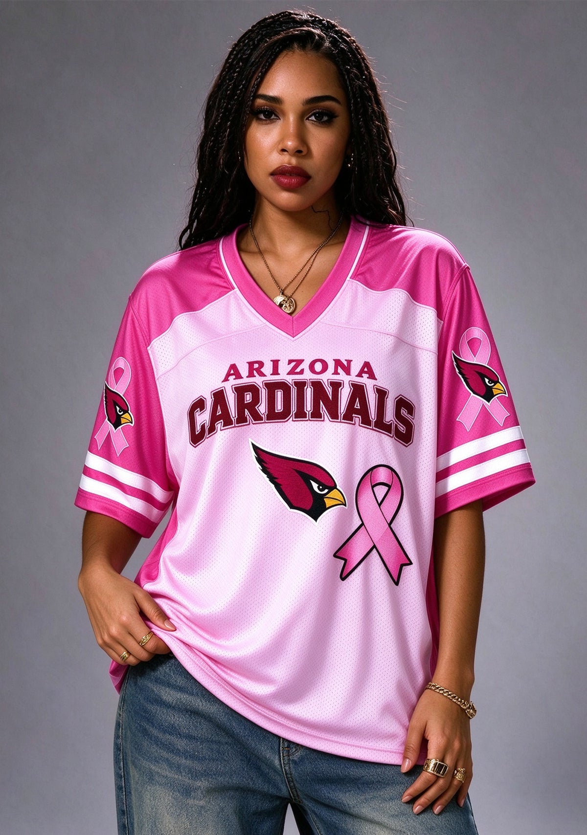 Women Arizona Cardinals Breast Cancer Awareness Pink Ribbon Mesh Jersey Main image