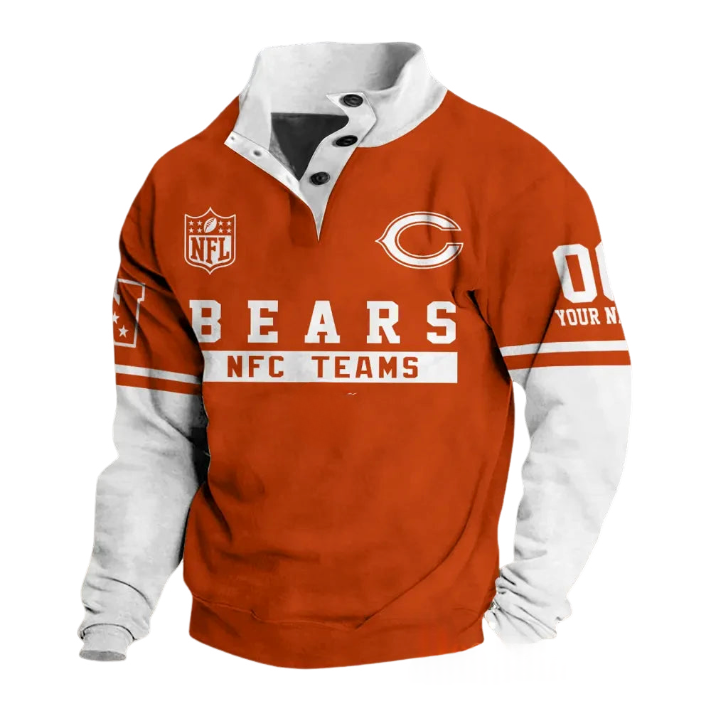 Custom Name Chicago Bears Button Mock Neck Sweatshirt