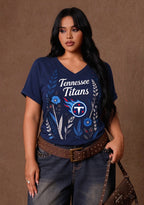 Women's Tennessee Titans Wildflower Graphic V-Neck Raglan Rolled T-Shirt