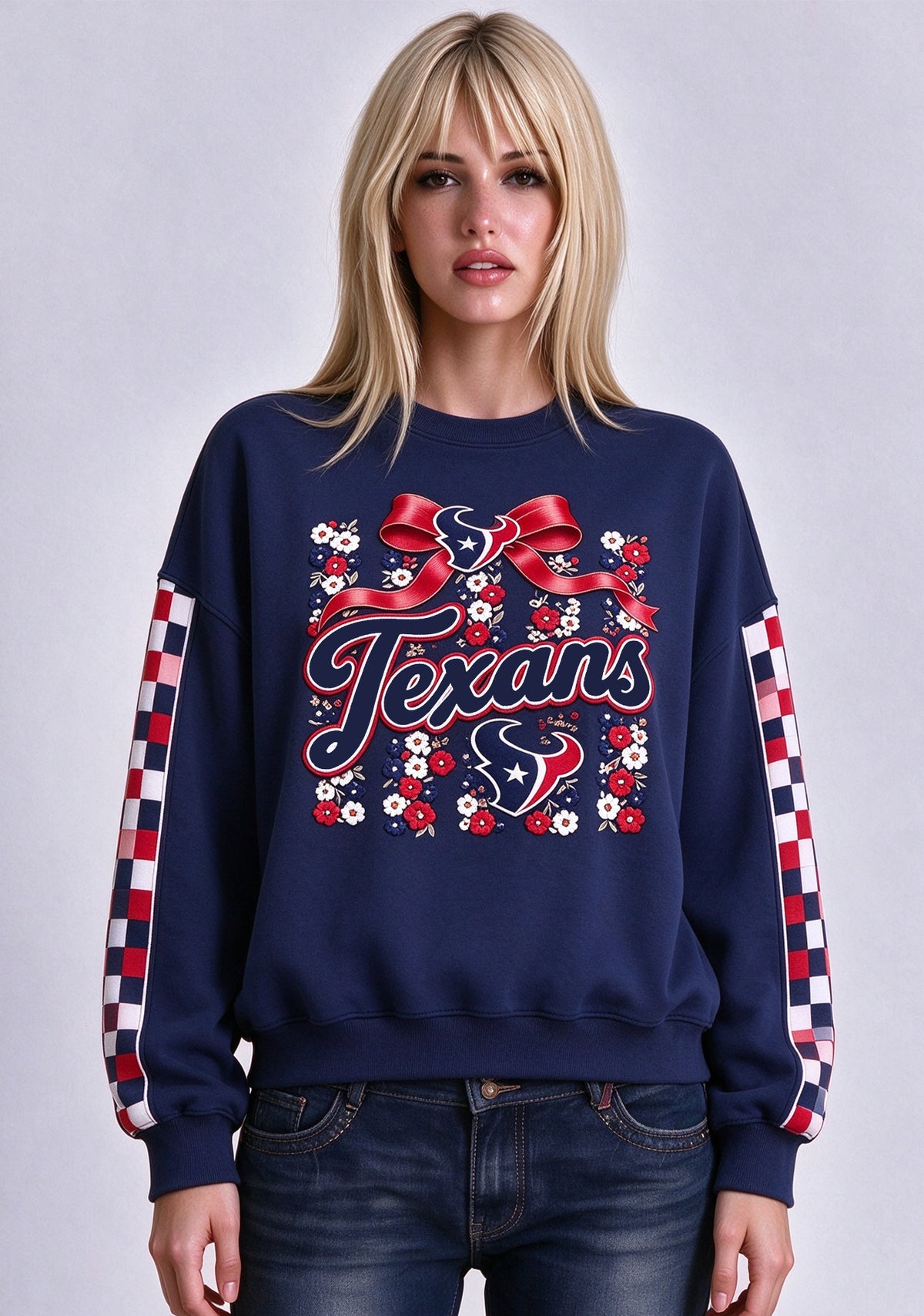 Women's Houston Texans Floral Bow Crewneck Sweatshirt