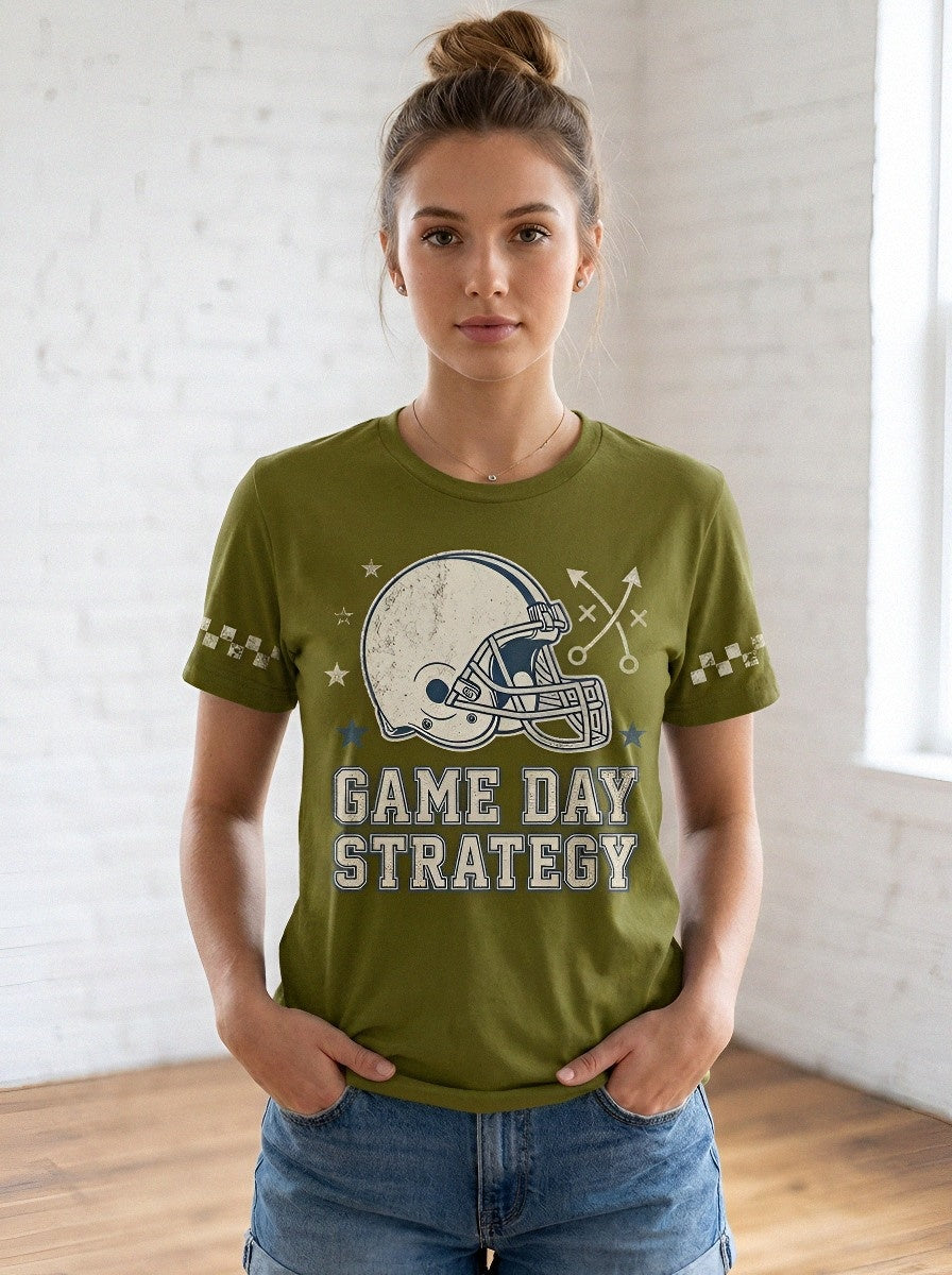 Women's Football Fan Game Day Strategy Helmet Graphic T-shirt
