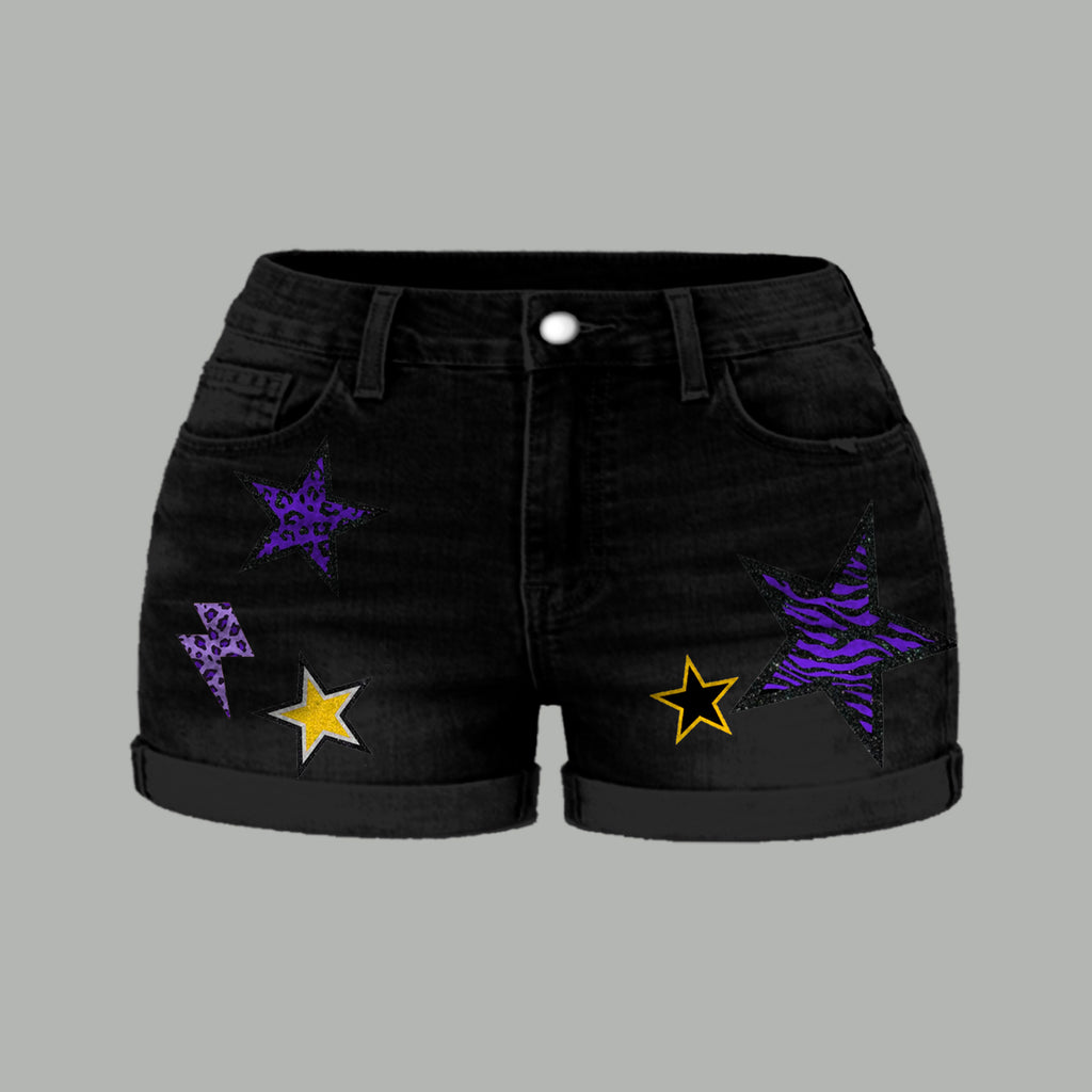 Minnesota Vikings X Pokémon Bodysuit  & Stretch Black Denim Shorts Two-Piece Set