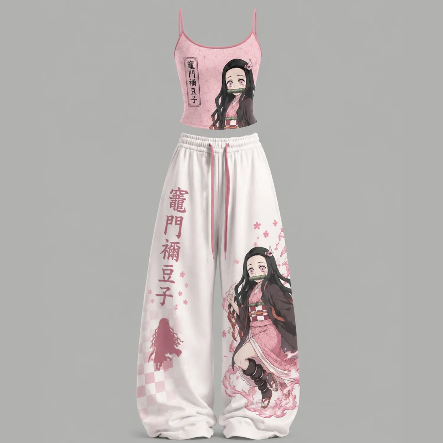 Anime Demon Slayer Top & Elasticated Trousers Two-Piece Set