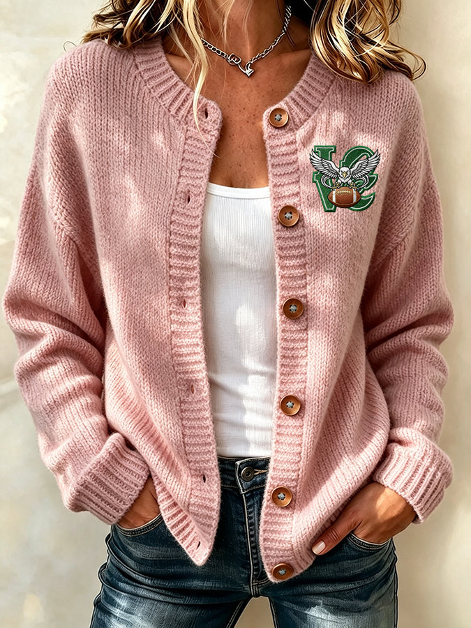 Women'S Football Printed Knitted Cardigan