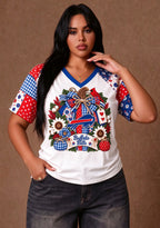 Women's Buffalo Bills Patchwork Sleeve V-Neck Raglan T-Shirt