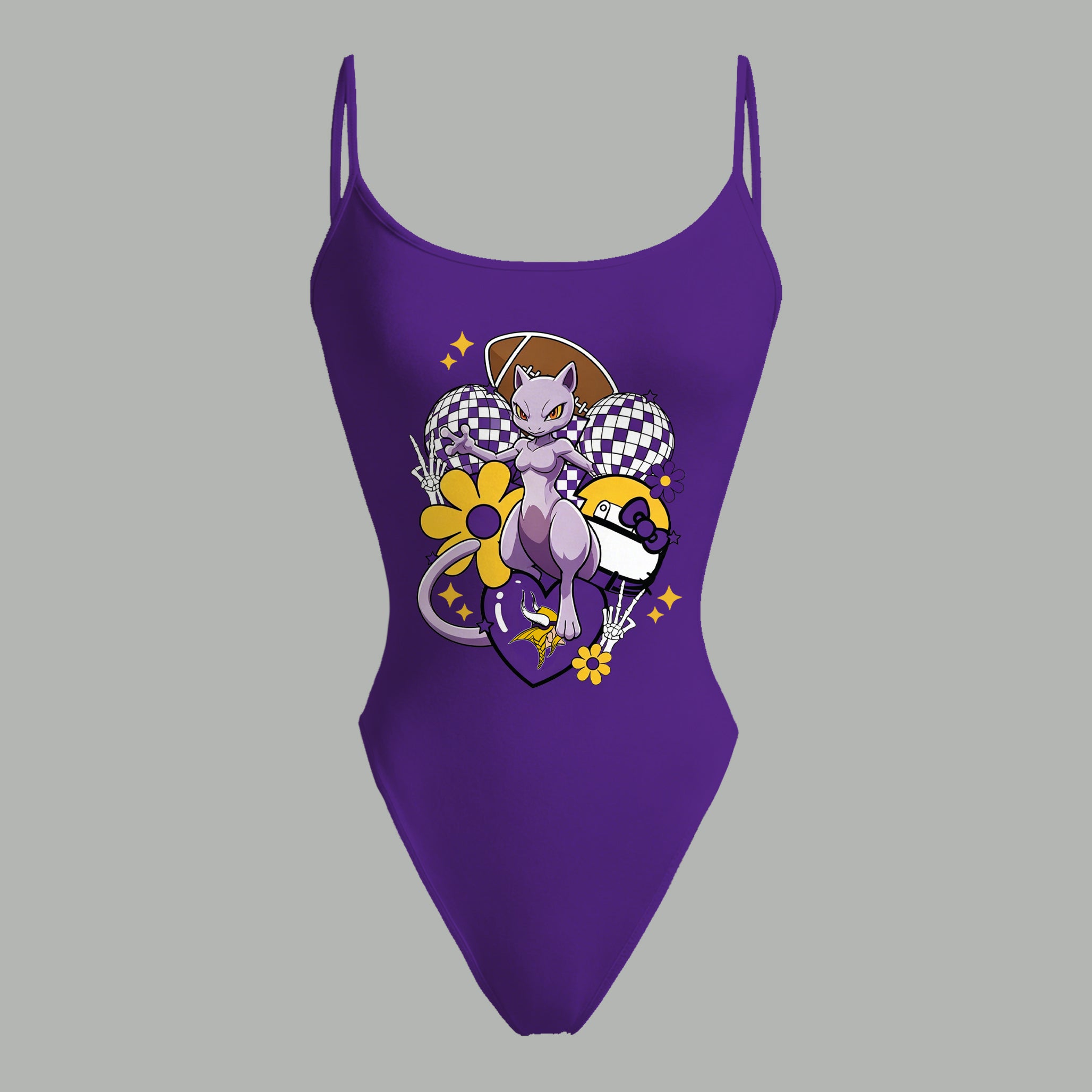 Minnesota Vikings X Pokémon Bodysuit  & Stretch Black Denim Shorts Two-Piece Set