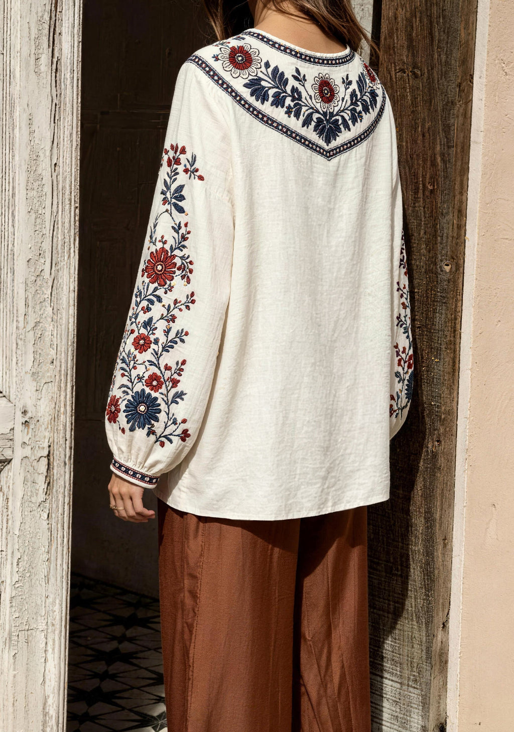 Houston Texans Bohemian Floral Printed V-Neck Long Sleeve Shirt