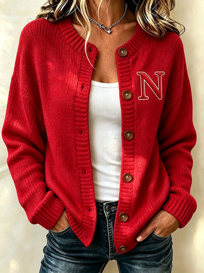Women'S Casual Football Plant Knitted Cardigan Top Main image
