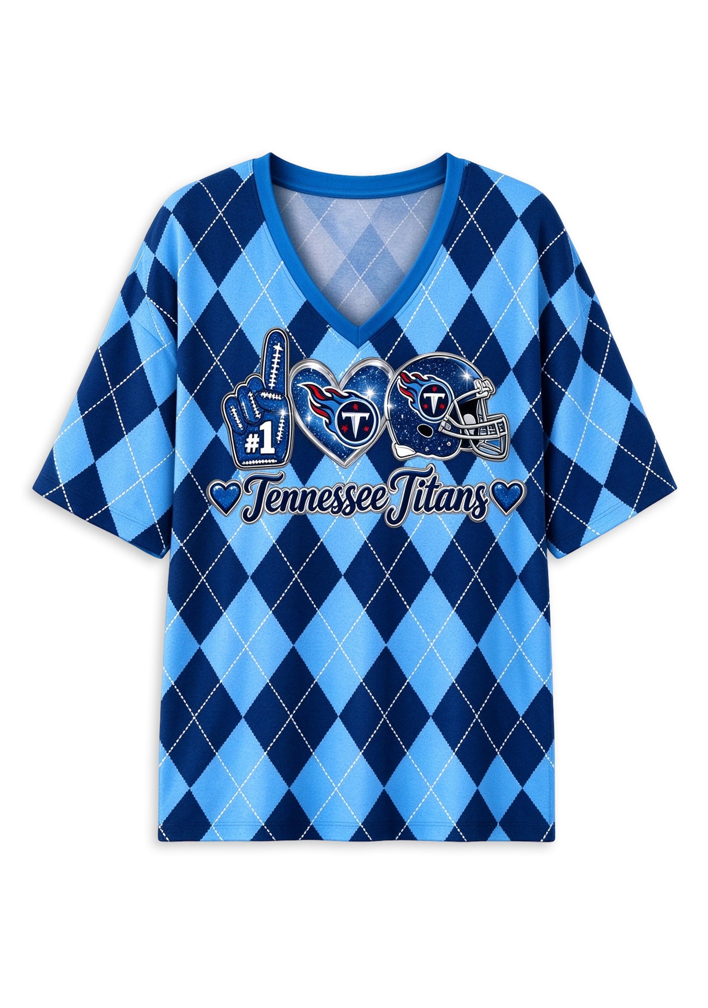 Women's Tennessee Titans Argyle #1 Fan Heart Helmet V-Neck T-Shirt Secondary image